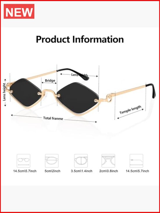Retro Y2K Semi-Rimless Sunglasses UV400 Protection Narrow Gold Sunnies main image 5